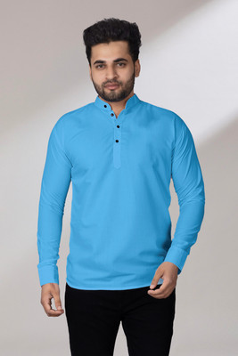 Fashion Marts Men Solid Straight Kurta(Blue)