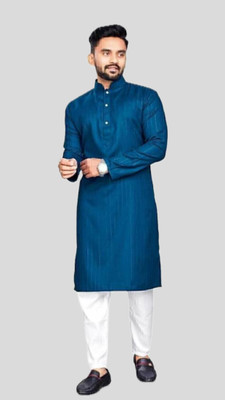 Anuj Fashion Men Striped A-line Kurta(Blue)