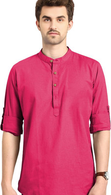 Vashuqi Men Solid A-line Kurta(Pink)