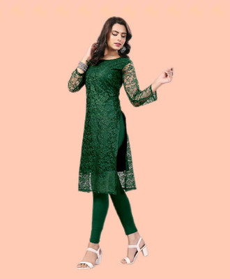 Manthan Creation Women Self Design A-line Kurta(Green)