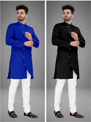 CRYSTALREVENUE Men Solid Trail Cut Kurta(Multicolor)
