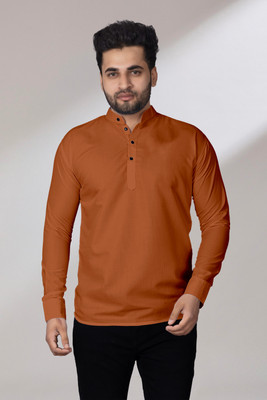 LIRMO Men Solid Straight Kurta(Brown)