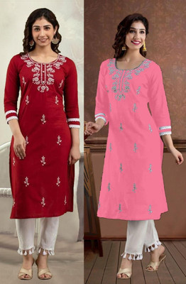 SISTO Women Embroidered Straight Kurta(Multicolor)