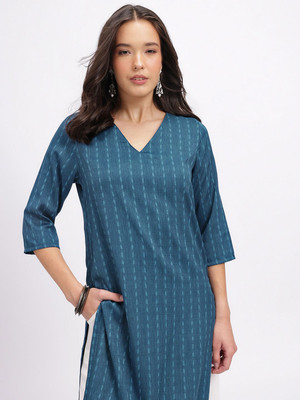 Anouk Rustic Women Striped Straight Kurta(Blue)