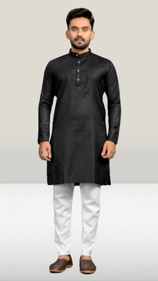 M Biswas Men Solid A-line Kurta(Black)