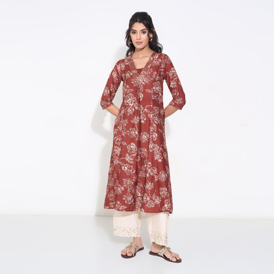 Rangmanch by Pantaloons Women Solid A-line Kurta(Brown)