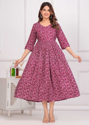 Mishree collection Women Printed Gown Kurta(Light Blue)