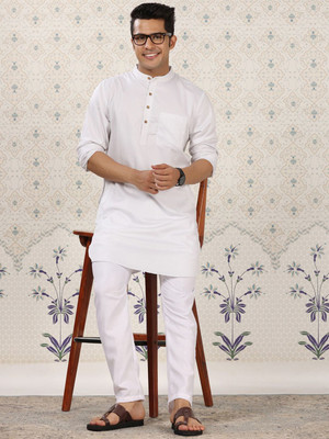 Ode by House of Pataudi Men Solid Straight Kurta(White)