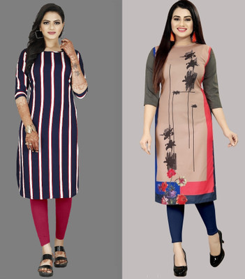 maruti fab Women Striped A-line Kurta(Beige, Purple)