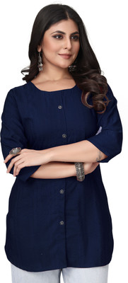 RUDRA TIMES Women Self Design A-line Kurta(Blue)
