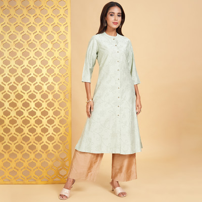 Rangmanch by Pantaloons Women Printed A-line Kurta(Light Green)