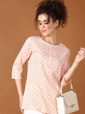 V-MART Women Printed A-line Kurta(Pink)