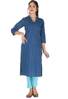 HouseOfCommon Women Printed Straight Kurta(Blue)