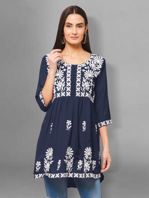 Winza Designer Women Embroidered, Solid Cape Top Kurta(Blue)