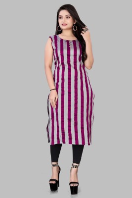 Prasha Fashion Women Striped Straight Kurta(Purple)