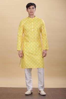 ANOUK Men Abstract Straight Kurta(Yellow)