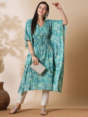 Globus Women Printed Kaftan Kurta(Green)