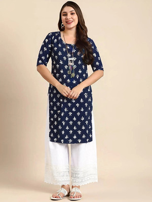 SZN Women Printed A-line Kurta(Dark Blue)