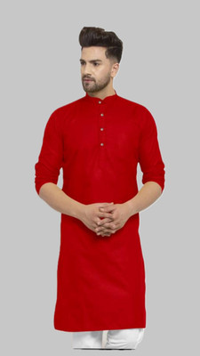 Anuj Fashion Men Striped A-line Kurta(Red)