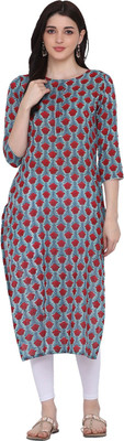 Saanjh Women Printed Straight Kurta(Red, Green)