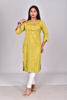 FITS FAB Women Printed Straight Kurta(Light Green)