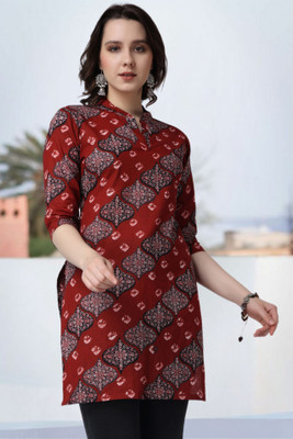 POPWINGS Women Printed A-line Kurta(Maroon)