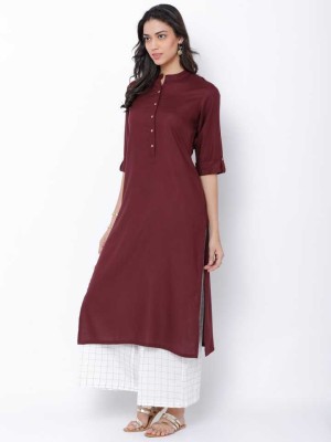 Jollity Women Solid A-line Kurta(Maroon)