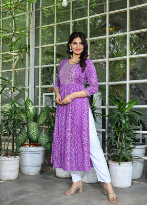 ShreeBalaji Women Embroidered Straight Kurta(Purple)