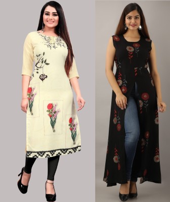 tanvi creation Women Floral Print Straight Kurta(Beige)