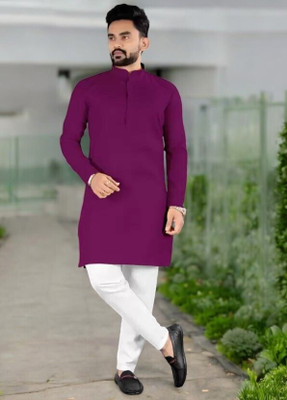 Krisha trend Men Solid Straight Kurta(Purple)