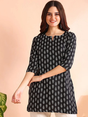 gfashion Women Printed Straight Kurta(Black)