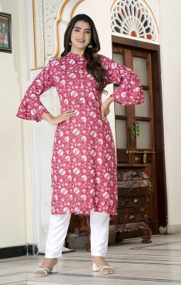 KRATJNA TEXTILE Women Floral Print A-line Kurta(Pink)