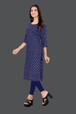 dharmanandan creation Women Printed Straight Kurta(Blue)