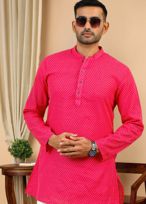 Tattva Men Chikan Embroidery Straight Kurta(Pink)