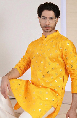 Biswas Trends Men Embroidered Straight Kurta(Yellow)