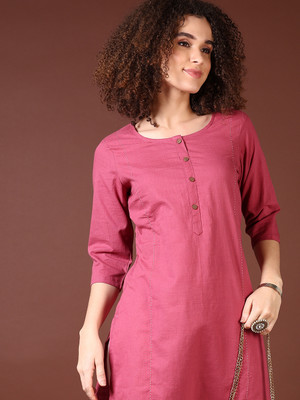 V-MART Women Printed A-line Kurta(Pink)