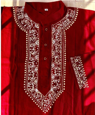 LIAM SHOP HANDCRAFTED Men Printed Straight Kurta(Red)