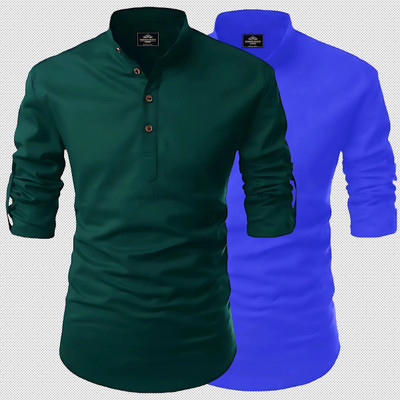 Kavyangle Creation Men Printed Straight Kurta(Green, Dark Blue)