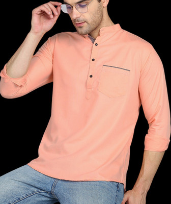 MILDIN Men Solid Straight Kurta(Orange)