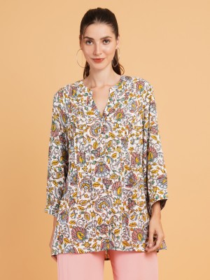 9 impression Women Floral Print A-line Kurta(Multicolor)