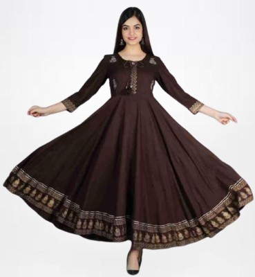 Kapishreshth Women Printed Anarkali Kurta(Brown)