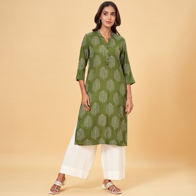 Rangmanch by Pantaloons Women Printed Straight Kurta(Green)