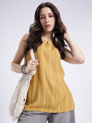 Anouk Rustic Women Striped Straight Kurta(Brown)