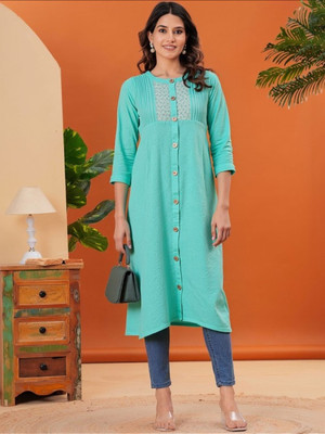 PP Vastram Women Solid A-line Kurta(Green)