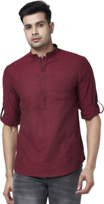 Indus Route by Pantaloons Men Solid Straight Kurta(Maroon)