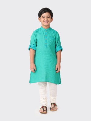 Fabindia Boys Printed A-line Kurta(Green)