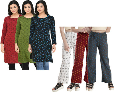 Indeweaves Women Printed Straight Kurta(Multicolor)