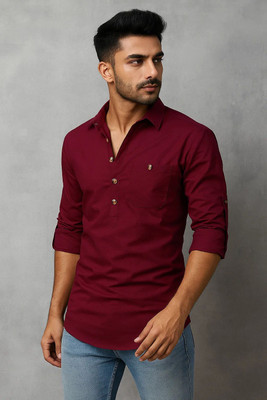 MAHIRAN Men Solid Straight Kurta(Maroon)