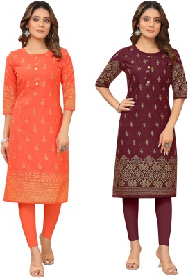 KETAKI FASHION Women Printed Straight Kurta(Orange, Maroon)