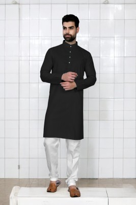 G7 FASHION Men Solid Straight Kurta(Black)